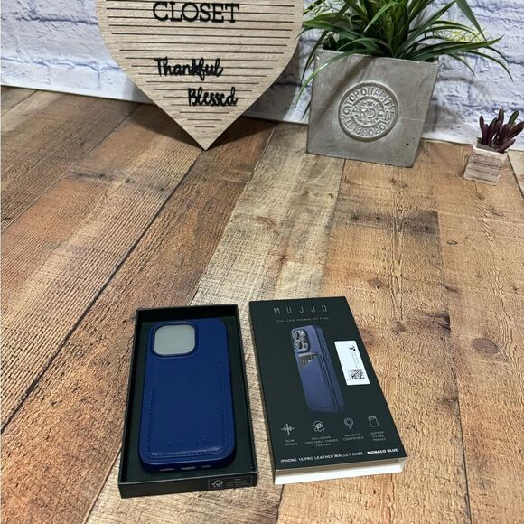 FULL LEATHER WALLET CASE FOR IPHONE 15 PRO, Blue - Picture 4 of 8